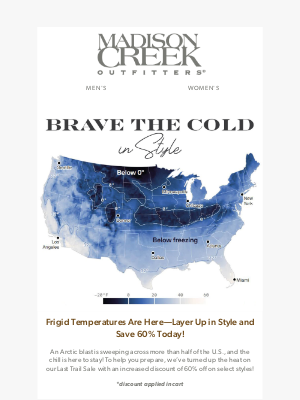 Madison Creek Outfitters - Arctic Air Is Here—Stay Warm & Save 60% Today!