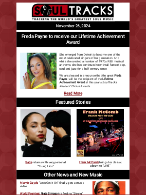 SoulTracks, LLC - Freda Payne to receive ST Award, plus the return of Sade