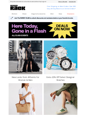 Nordstrom Rack - New Looks from AllSaints for Women & Men | Extra 20% Off Select Designer Watches | Trendy New Bags from Sam Edelman & More | And More!