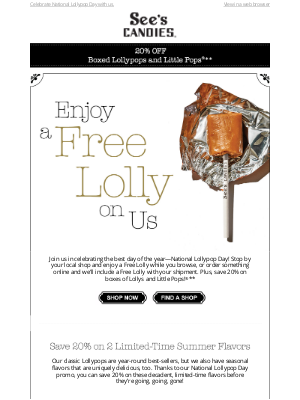 See's Candies - Get a FREE Lolly Shipped with Your Online Order (Today Only) 🍭