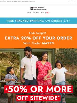 Mountain Warehouse - Hurry! Extra 20% Off Ends Tonight! ⏰