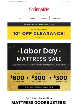 Steinhafels - SAVE up to $600 On Top Brand Mattresses ⭐