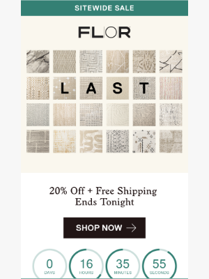 FLOR - 20% off + free shipping ends at midnight! ⏳