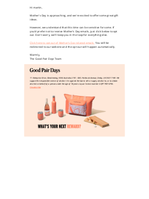 Would you like to opt out of Mother's Day emails?