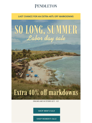 Pendleton Woolen Mills - Last day for an extra 40% off markdowns!