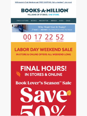 Books-A-Million - 🚨 FINAL DAY! 50% OFF + MORE!