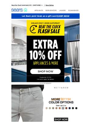 Sears - Beat the Clock Sale! Save Up to 30% on Select Appliances + Extra 10% Off!