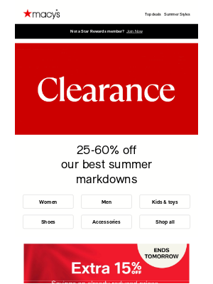 Macy's - Extra 15% off clearance ends tomorrow!