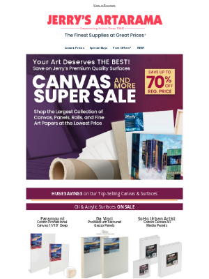 Jerry's Artarama - Save Up To 70% Off! 🎨 Shop Lower Prices on Canvas & Surfaces!