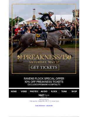 Baltimore Ravens - Ravens Flock Exclusive: 10% Off Preakness 150 Tickets!