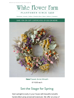 White Flower Farm - New Floral Wreaths & More for Indoor Decorating