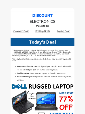 Discount Electronics - 77% Off Dell Laptop w/ 4G LTE Stylus Pen + Dual Batteries