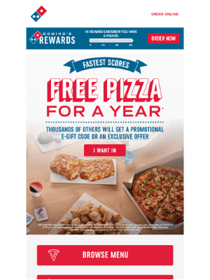 Domino's Pizza - Win FREE 🍕 for a year! Get in the game now!