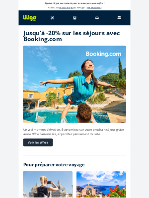 liligo (France) - Jusqu'à -20% sur une sélection de séjours avec Booking.com 🌴