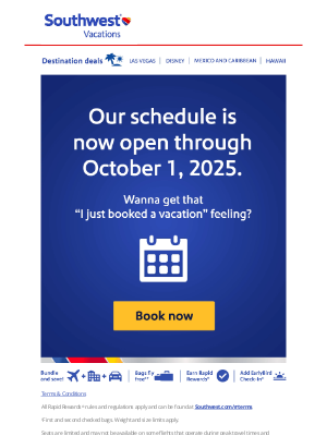 Get ahead! Book vacations through October 1, 2025