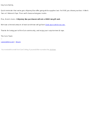 Cuts Clothing - $100 Mystery Box. $200+ Value.