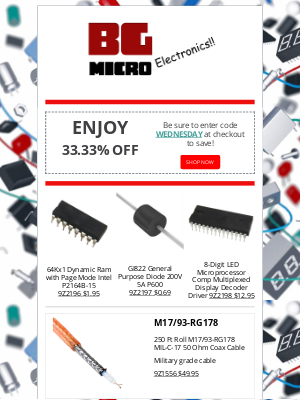 BG Micro Electronics - Are you ready for WACKY WEDNESDAY???? - 33.33% OFF