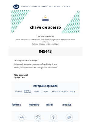 C&A (Brazil) - Sua chave de acesso é 845443