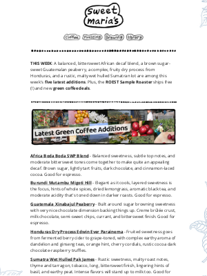 Sweet Maria’s Coffee - 4 Coffees, Just Listed & New Deals