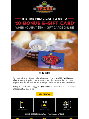 Texas Roadhouse - 📣 Last Chance Starts Now