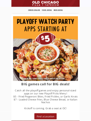 Old Chicago Restaurants - 🏈 Divisional Playoff Watch Party! 🍕