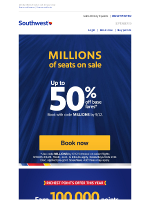 Southwest Airlines - Up to 50% off! Time to lock down your next vacay. ⛷️⛺🏖️