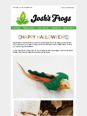 Happy Halloween email from Josh's Frogs