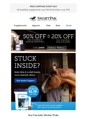 SmartPak Equine - Is Your Horse Stuck Inside? Support Them & Save!