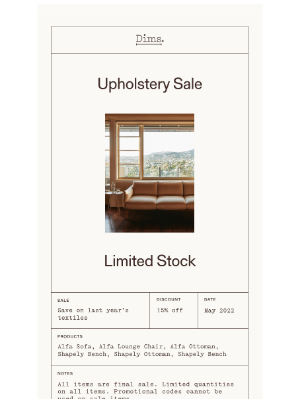dimshome - Upholstery Sale: We're clearing out last year's textiles