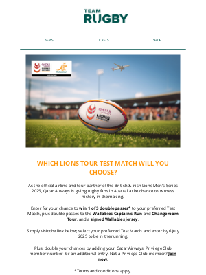 Australian Rugby Union (Australia) - Your chance to WIN the ultimate Test Match experience with Qatar Airways