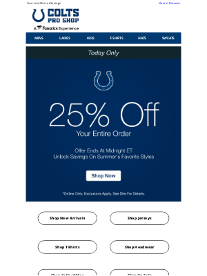 Indianapolis Colts - Hurry, 25% Off Ends Tonight!