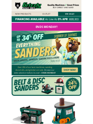 Grizzly Industrial Inc. - ENDS MONDAY - Sander Deals You Can’t Resist