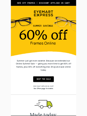 Eyemart Express - Surprise! We just extended our 60% off online Summer Sale