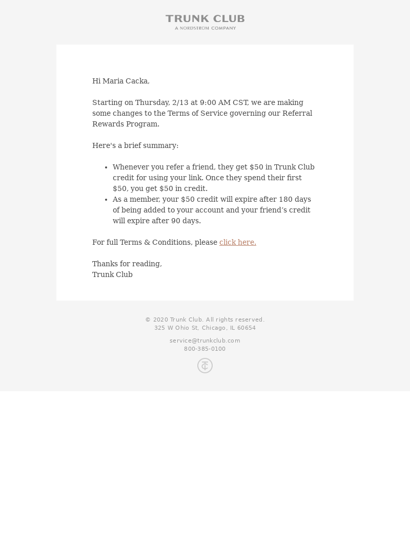Trunk Club - Important: Update to Trunk Club's Terms of Service