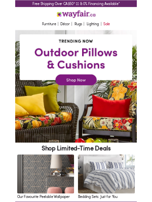 Wayfair (CA) - Outdoor pillows, cushions & more →