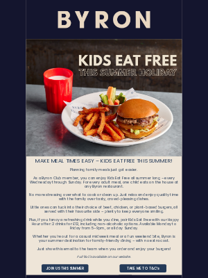 Byron - Make Meal Times Easier - Kids Eat Free This Summer!🍔🌞