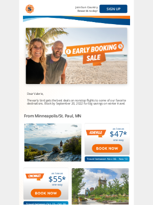 Sun Country Airlines - Early Booking Sale: Save big on flights this winter