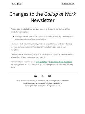 Gallup - Important Change to Gallup at Work Newsletter