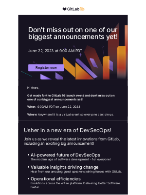 GitLab - You're invited to the GitLab 16 launch event