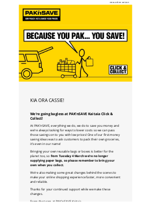 PAK'nSAVE - Important changes to Click & Collect at Kaitaia