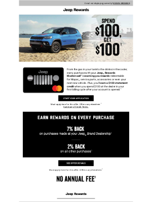 Jeep - $100 Statement Credit + No Annual Fee
