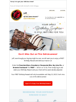 Red Lobster - Jeff, don’t forget your Birthday Reward!