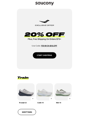 Saucony - 20% Off your first order + free shipping on us