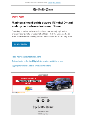 The Seattle Times - Column: Mariners should take big swing if Ohtani ends up on trade market