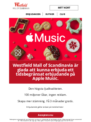 Westfield Mall of Scandinavia (Scandinavia) - Få Apple Music gratis i 3 månader