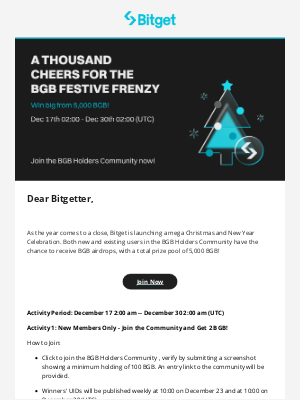 Bitget - Win Big with 5,000 BGB at the BGB Holders' Festive Frenzy!