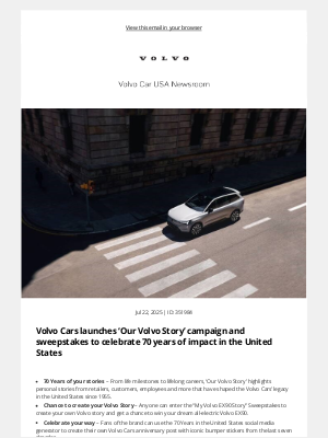 Volvo Cars - [Volvo Cars Media Site] Volvo Cars launches ‘Our Volvo Story’ campaign and sweepstakes to celebrate 70 years of impact in the United States