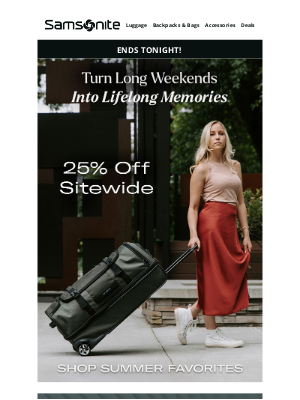 Samsonite - FINAL HOURS: 25% OFF SITEWIDE + FREE SHIPPING ON ALL LUGGAGE & BAGS
