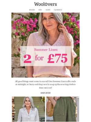 WoolOvers (United Kingdom) - FINAL HOURS | 2 for £75 Summer Linen