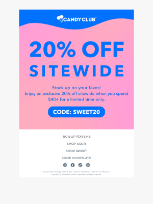 Candy Club - Don't Miss! 20% off Sitewide ☀️